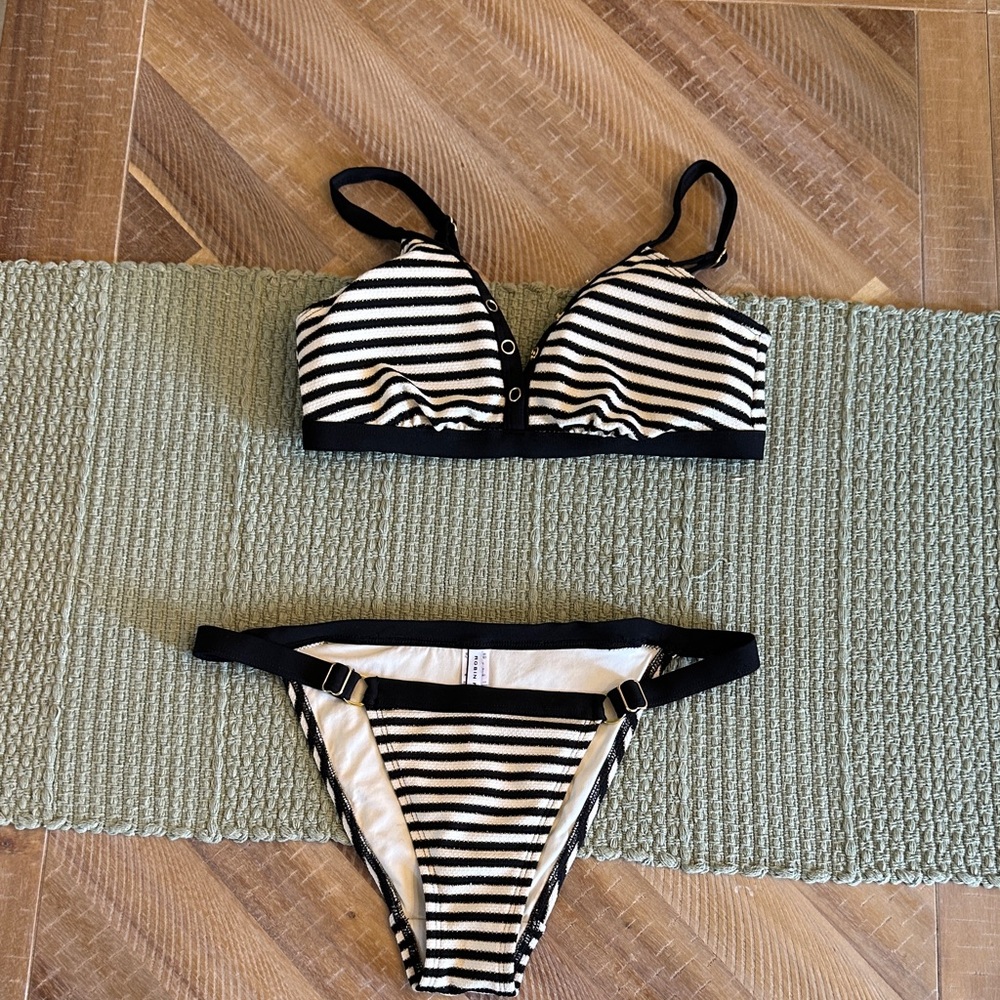 Robin Piccone Striped Bikini in Black and Cream